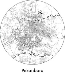 Minimal City Map of Pekanbaru (Indonesia, Asia) black white vector illustration