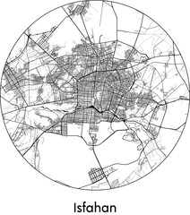 Minimal City Map of Isfahan (Iran, Asia) black white vector illustration