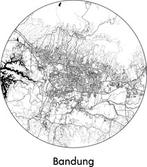 Minimal City Map of Bandung (Indonesia, Asia) black white vector illustration