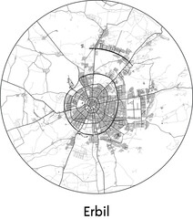 Minimal City Map of Erbil (Iraq, Asia) black white vector illustration