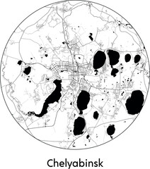 Minimal City Map of Chelyabinsk (Russia, Asia) black white vector illustration