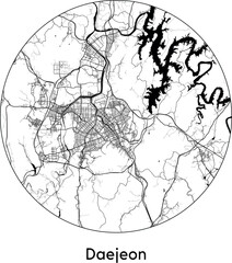 Minimal City Map of Daejeon (South Korea, Asia) black white vector illustration