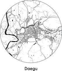 Minimal City Map of Daegu (South Korea, Asia) black white vector illustration