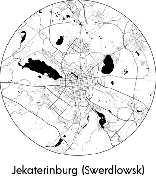 Minimal City Map of Jekaterinburg Swerdlowsk (Russia, Asia) black white vector illustration