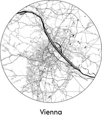 Minimal City Map of Vienna (Austria, Europe) black white vector illustration - obrazy, fototapety, plakaty