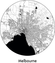 Fototapeta premium Minimal City Map of Melbourne (, Australia) black white vector illustration