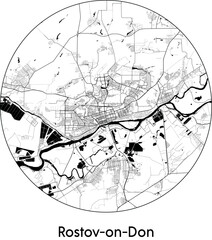 Minimal City Map of Rostov on Don (Russia, Europe) black white vector illustration