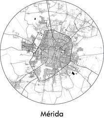 Minimal City Map of Merida (Mexico, North America) black white vector illustration