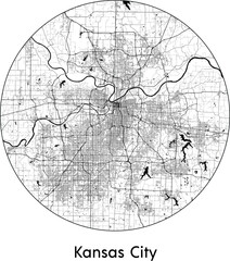 Minimal City Map of Kansas City (United States, North America) black white vector illustration