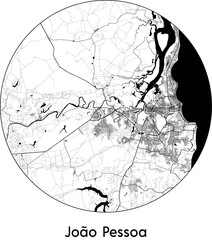 Minimal City Map of Joao Pessoa (Brazil, South America) black white vector illustration