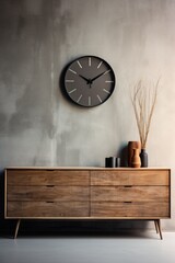 Picture a wooden cabinet and dresser against a weathered concrete wall, telling a story of time and...
