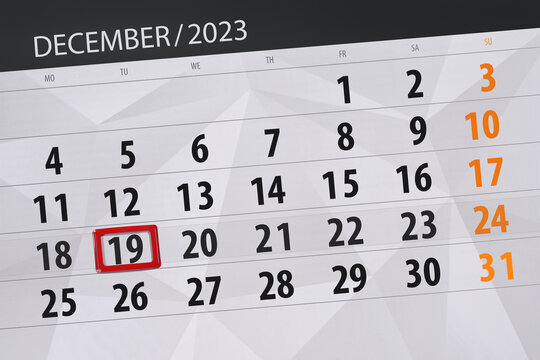 Calendar 2023, deadline, day, month, page, organizer, date, December, tuesday, number 19