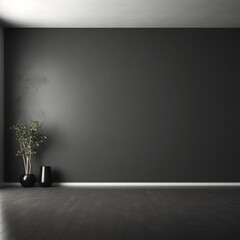 Black blank wall , very simple  home interior 