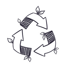 A recycling symbol, hand-drawn in a doodle style. The concept of saving the planet and energy.