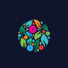 Colorful circle floral flower pattern logo design template