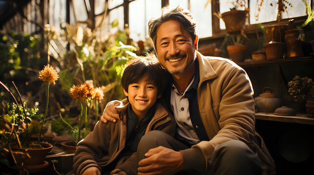 Asian grandfather and grandson happily spend their holidays together, happy grandfather and grandson spending time together