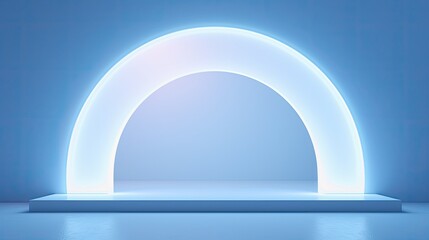 Futuristic blue-lit stage with a glowing arch design.