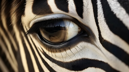 Zebra with head and eye in focus and stripes in soft focus, wildlife black and white stripes