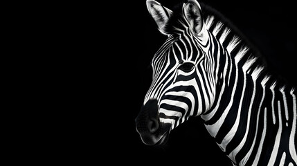 Fototapeta na wymiar Closeup shot of a zebra on a black background