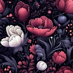 Floral Seamless Pattern. Renaissance. Elegant designs with flowers. AI Generated.