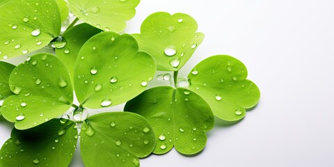 Gleaming Clover Isolation - St. Patrick's Day Magic - Vivid Leaf with Dew Drops on a Pure White Stage 
