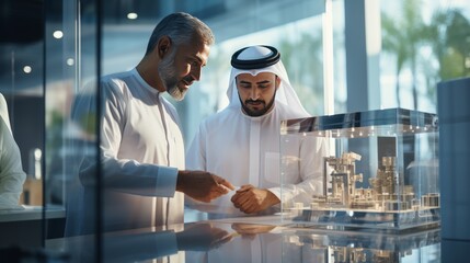 arabic businessman talking in an office - obrazy, fototapety, plakaty
