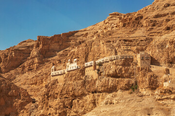 The monastery of Temptation on the mountain Karantal, Jericho, Judean desert. Palestinian autonomy