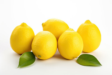 Lemon with leaves on white background