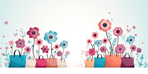 Sale Blossoms - Spring Vector with Discounts and Blooms - Shopping Delight in Digital Form