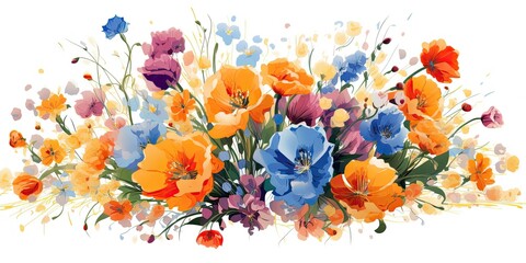 Floral Symphony - Vector Art with a Medley of Spring Flowers - Nature's Bouquet on Digital Display