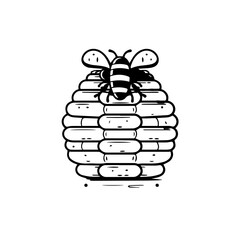 Beehive with Bees Vector Illustration