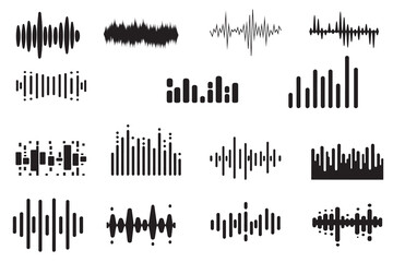 Obraz premium Set of sound waves, equalizer, wave forms