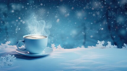 Obraz na płótnie Canvas Hot coffee in winter. Winter background