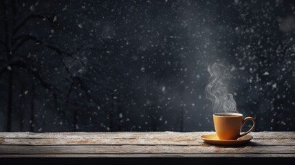Winter coffee cup. Beautiful dark background. Winter night concept