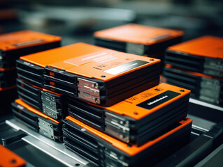 Fototapeta na wymiar A neatly arranged stack of SSDs, ready for data storage, in vibrant colors and high capacity.