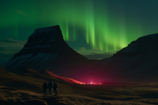 Iceland waterfall with aurora borealis