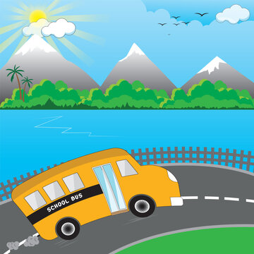 Back to school background with school bus . School bus vector. School vector with background. Vector illustration.