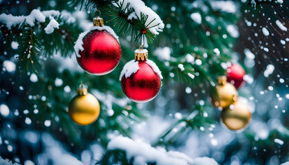 Fototapeta na wymiar A beautiful cinematic view of the joys of Christmas decorations