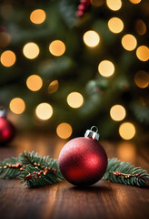 Fototapeta na wymiar Christmas tree balls against a blurred background, generative ai