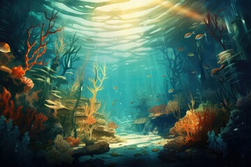 Obraz na płótnie Canvas underwater scene with reef and fishes