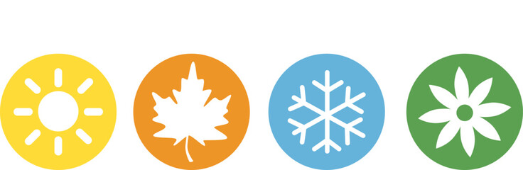 Line icons of snowflakes, flowers, sun and maple leaf on a white background, eps 10