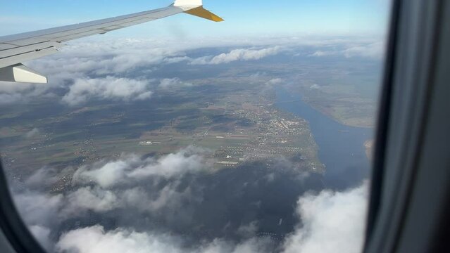 View from airplane landing in Modlin Airport in Poland in November