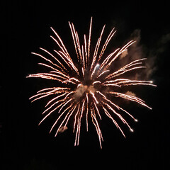 Super best photo of real fireworks with smoke on black sky background for overlay blending mode.