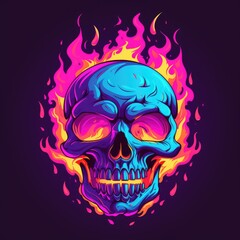 Colorful Skull With Fiery Background