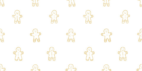 Hand drawn christmas cookie seamless pattern illustration. Vintage style gingerbread man drawing background for festive xmas celebration event. Holiday texture print, december decoration wallpaper.