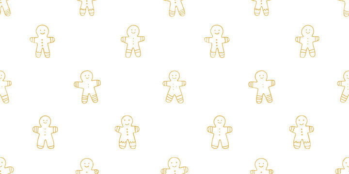 Hand drawn christmas cookie seamless pattern illustration. Vintage style gingerbread man drawing background for festive xmas celebration event. Holiday texture print, december decoration wallpaper.
