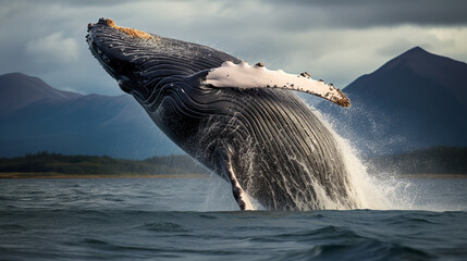 humpback whale jumping out of the water. ai generative