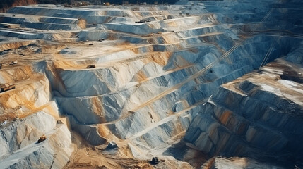 Industrial terraces in a mining quarry. open-pit mining. Mine excavations. ai generative