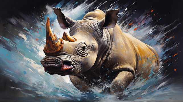 pinceladas de tinta arte animal rinoceronte poderoso 