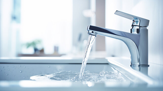 The running water tap is open in the bathroom sink. ai generative